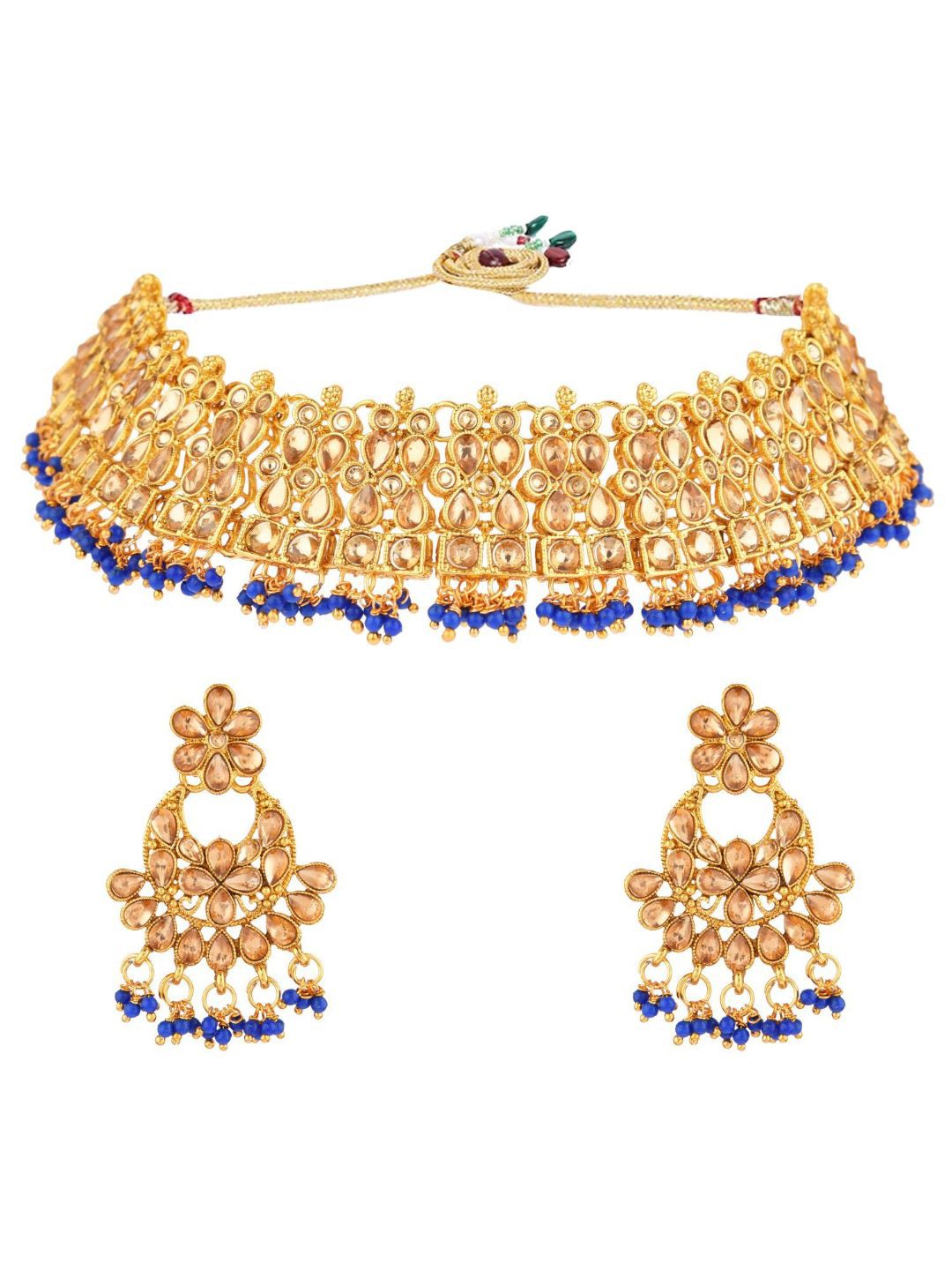 

Efulgenz Women Blue & Gold-Plated CZ Crystals Studded Necklace and Earrings