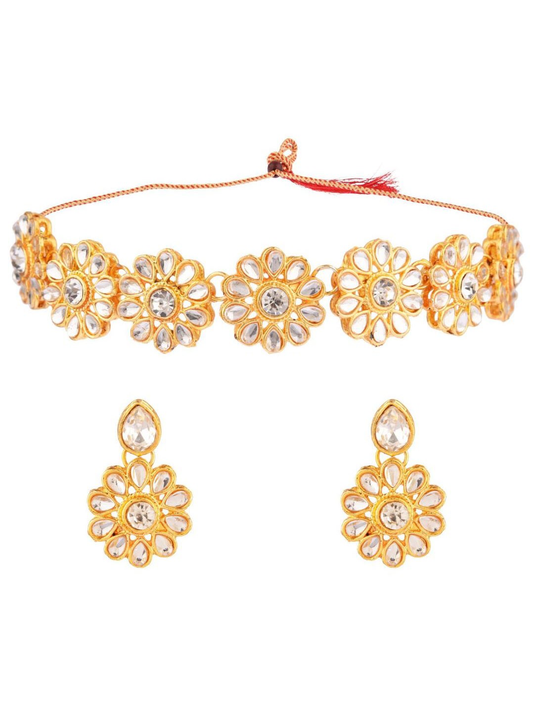 

Efulgenz Women White & Gold-Plated Crystal Studded Necklace and Earrings