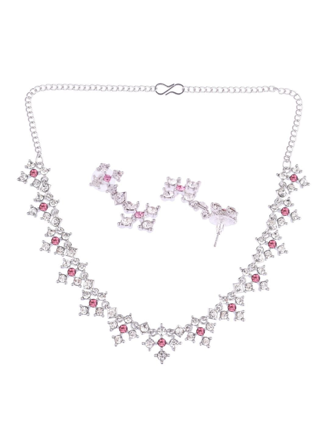

Efulgenz Women White & Pink Rhodium-Plated Crystal-Studded Jewellery Set