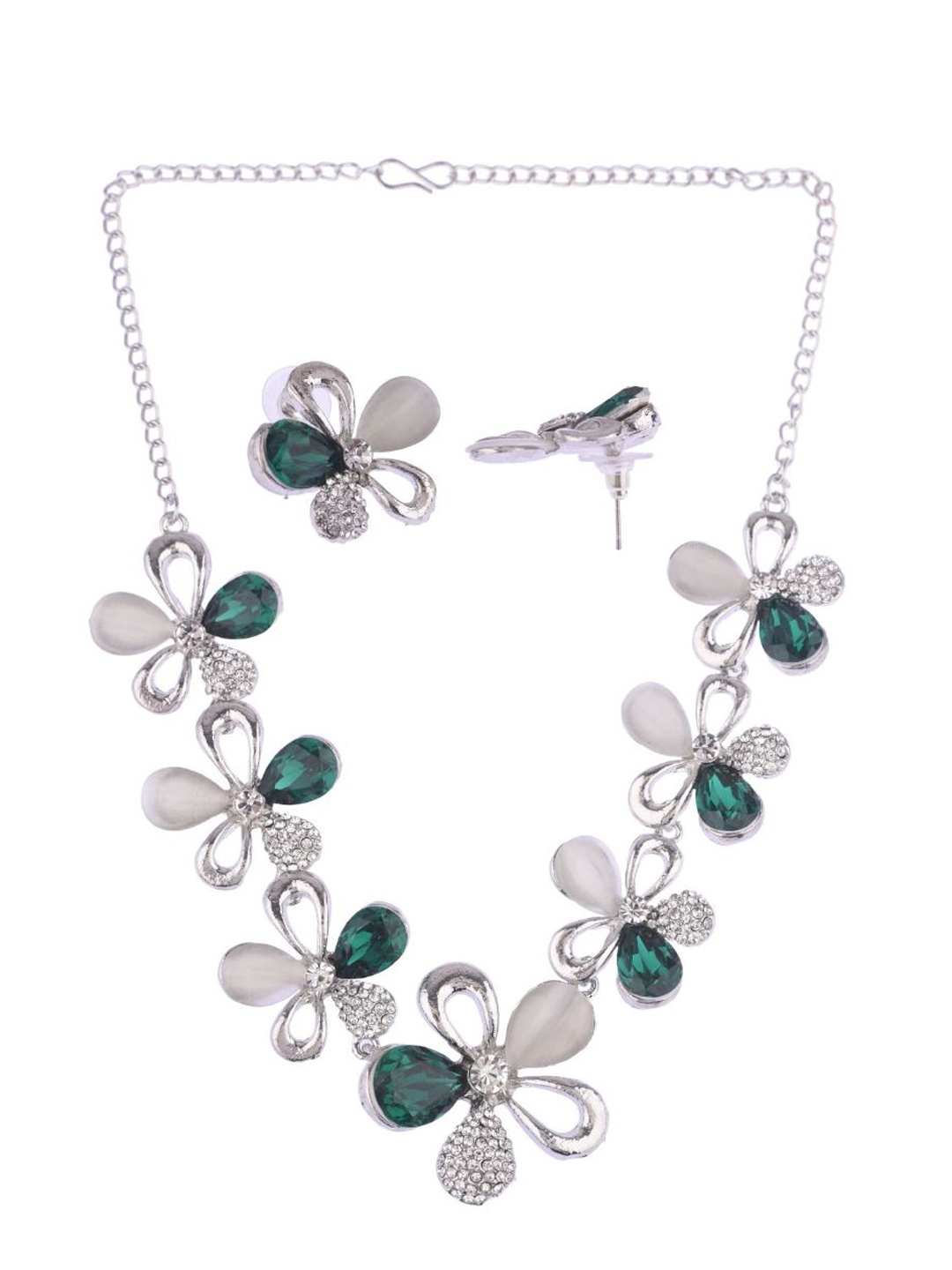 

Efulgenz Women Green & White Rhodium-Plated Crystal Studded Necklace and Earrings