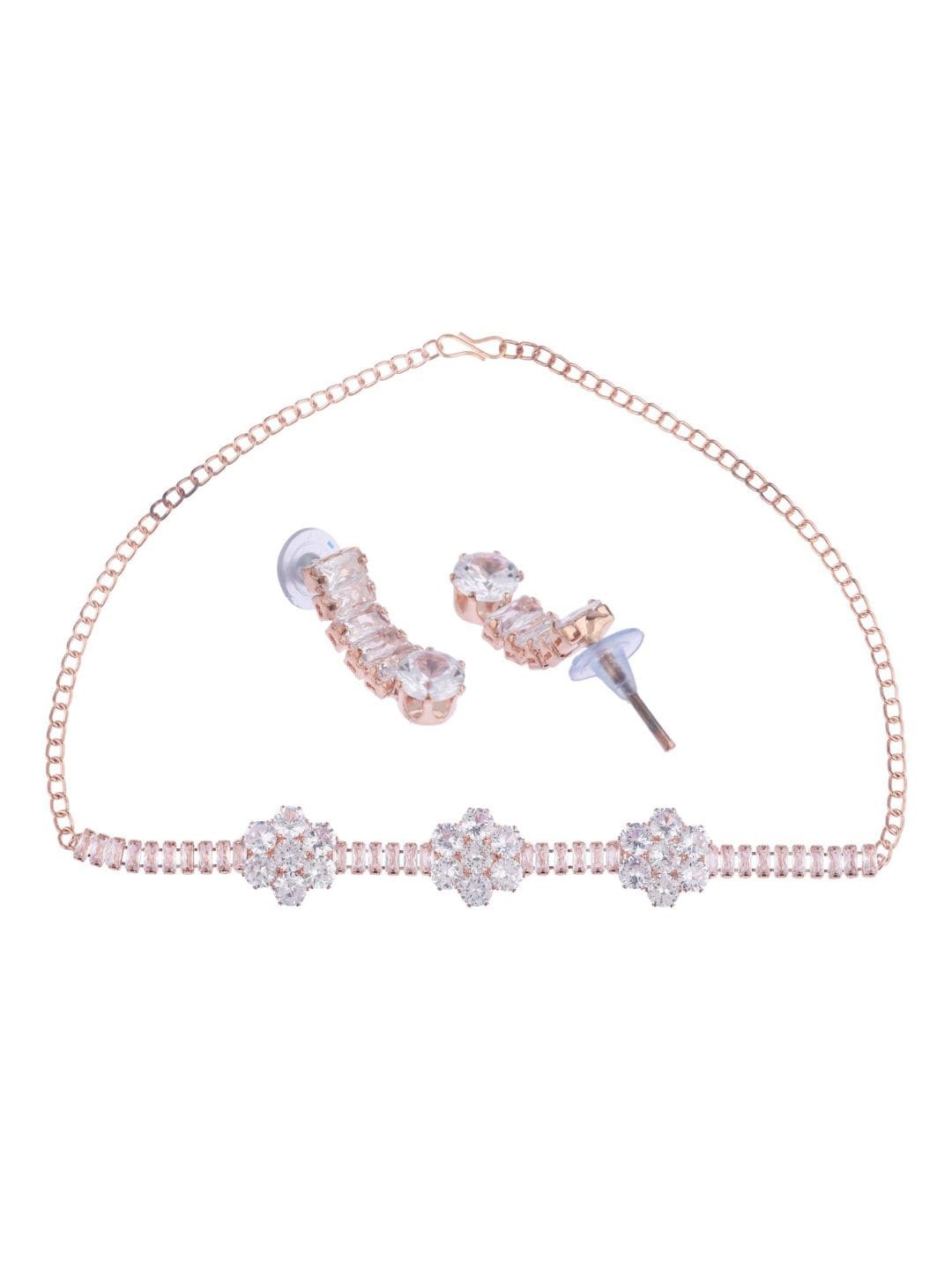 

Efulgenz Women White & Gold-Plated Crystal Studded Necklace and Earrings