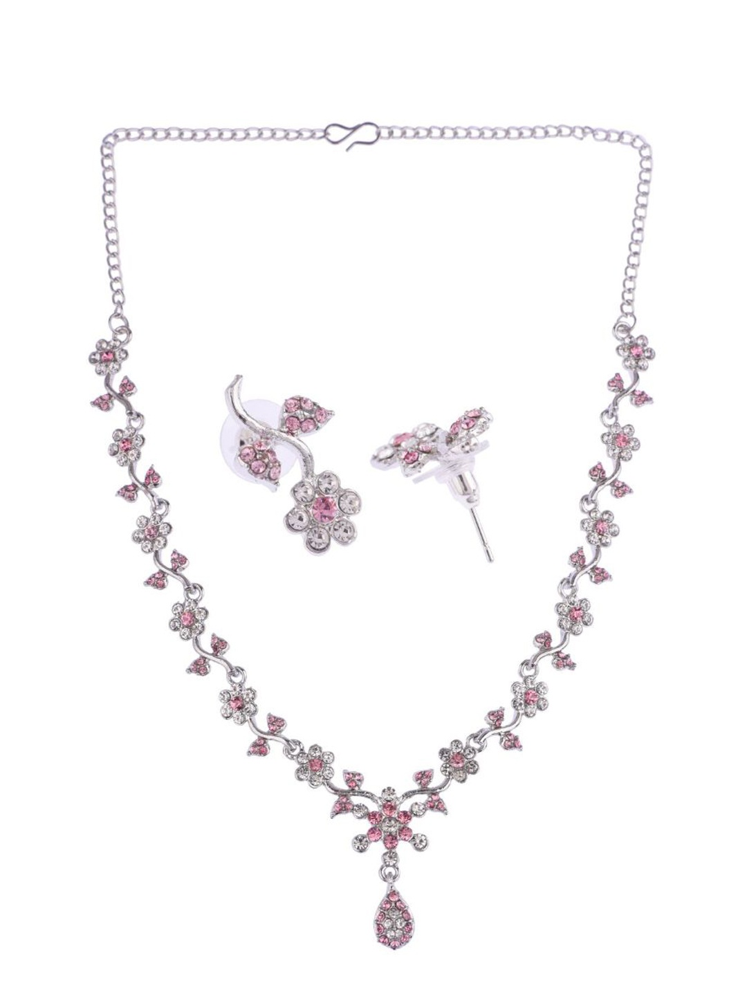 

Efulgenz Women Pink & White Rhodium-Plated Crystals-Studded Necklace and Earrings