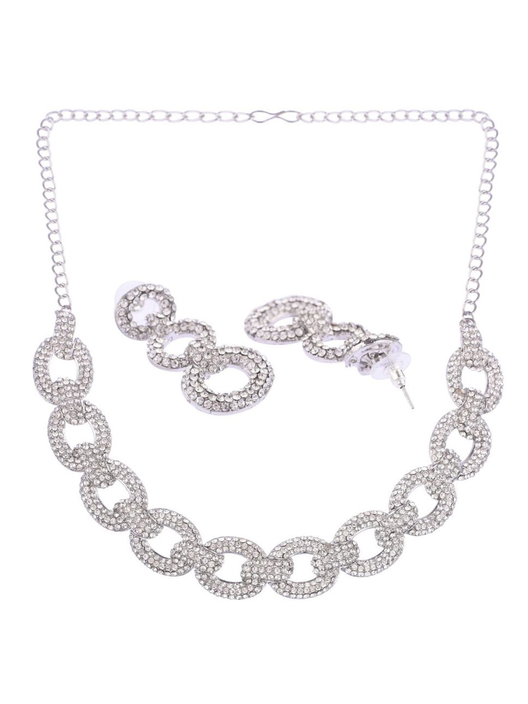 

Efulgenz White & Silver-Toned Rhodium-Plated Crystals-Studded Necklace and Earrings