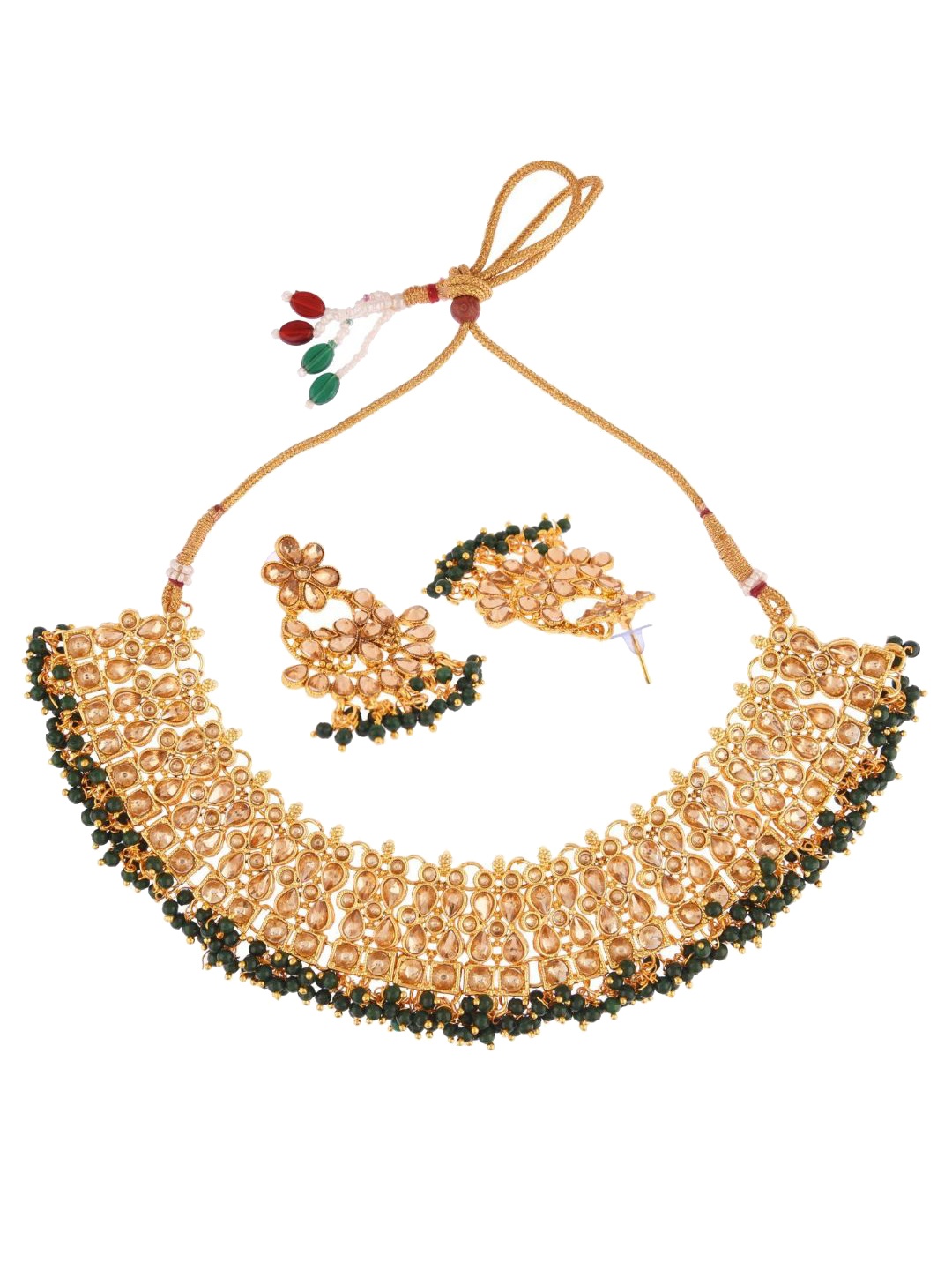 

Efulgenz Women Green & Gold-Plated Crystal Studded & Beaded Jewellery Set