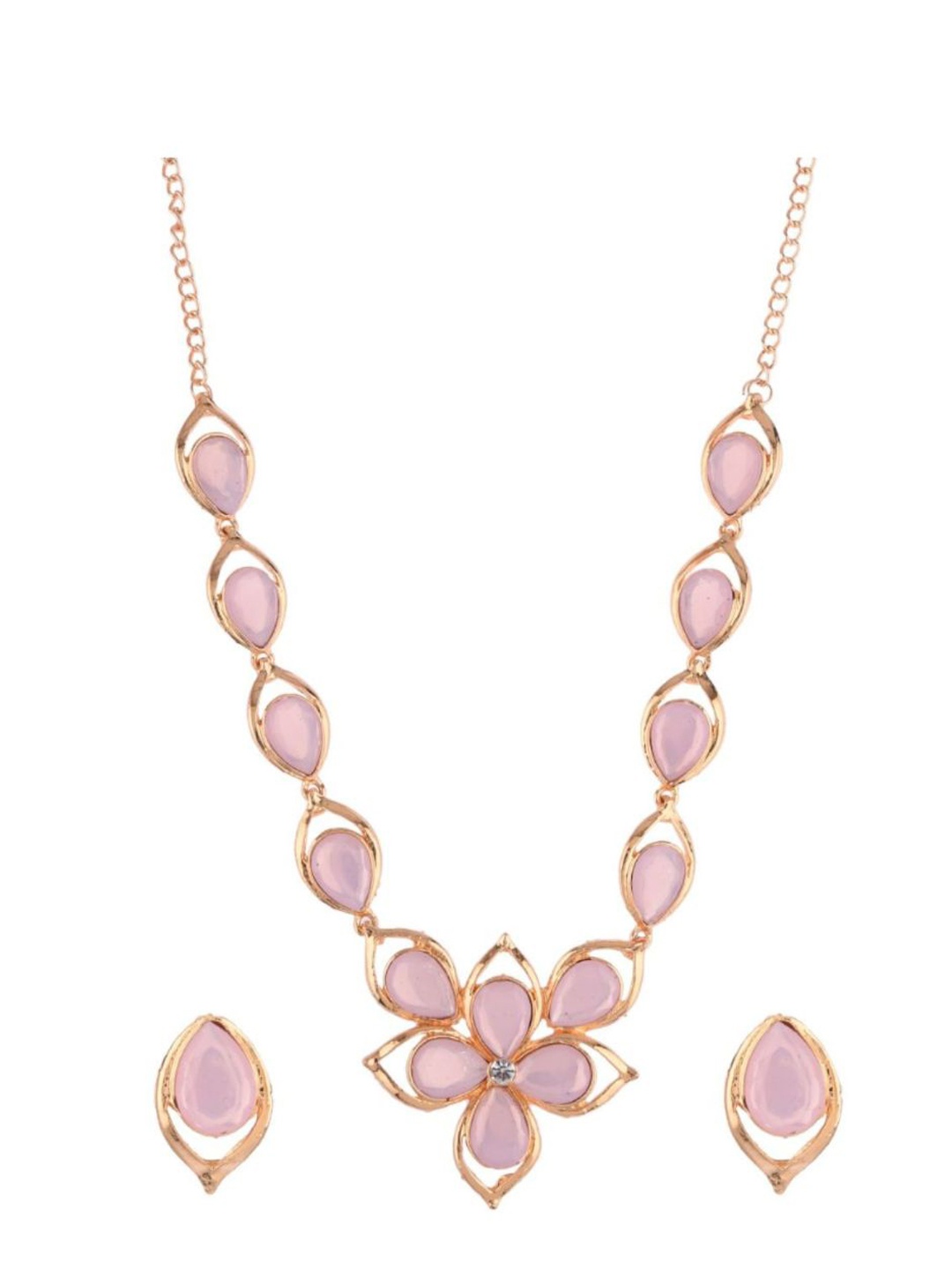 

Efulgenz Pink & Gold-Plated Crystal Studded Necklace and Earrings