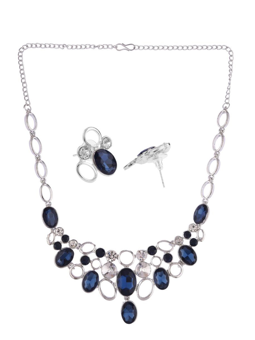

Efulgenz Blue & White Rhodium-Plated Crystal Studded Necklace and Earrings
