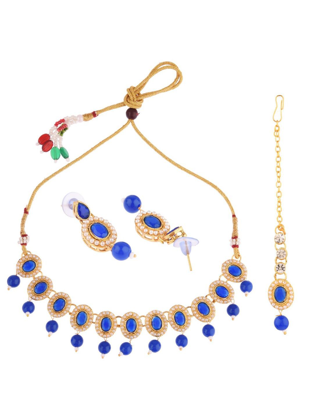 

Efulgenz Women Blue & White Gold-Plated Crystal Studded & Beaded Jewellery Set