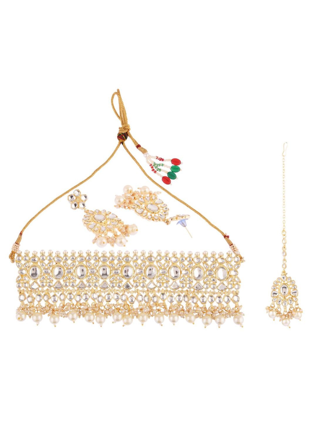 

Efulgenz Women White & Gold-Plated Crystal Studded Jewellery Set