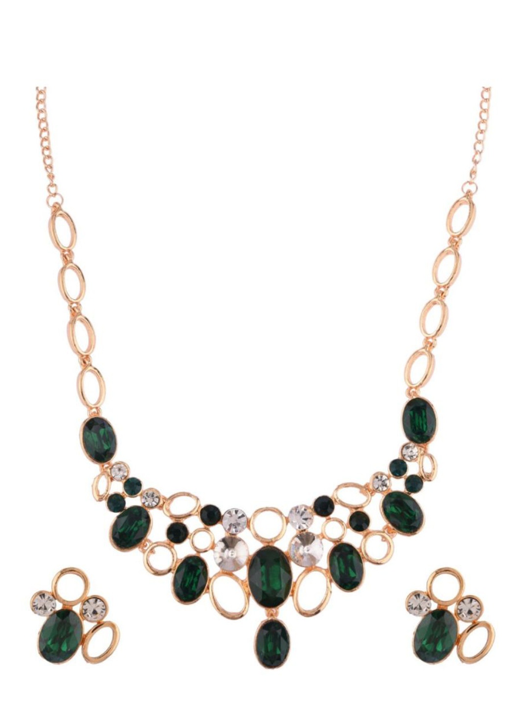 

Efulgenz Women Green & White Gold-Plated Crystal Stone-Studded Jewellery Set