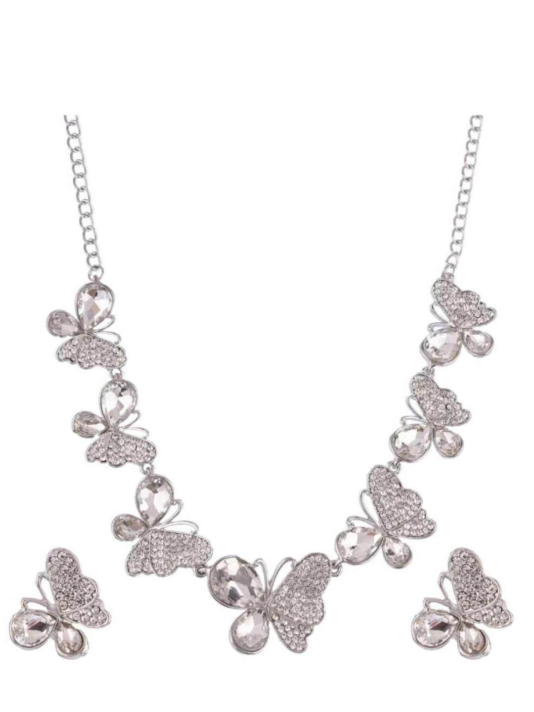 

Efulgenz Women White & Silver Toned Rhodium-Plated Stones Studded Jewellery Set