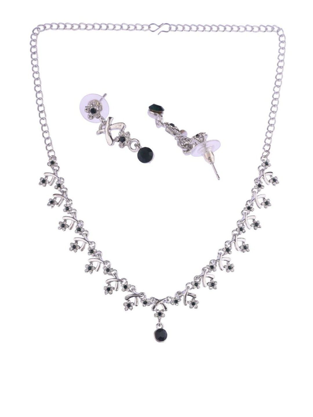 

Efulgenz Women Green & White Silver-Plated Crystal-Studded Jewellery Set