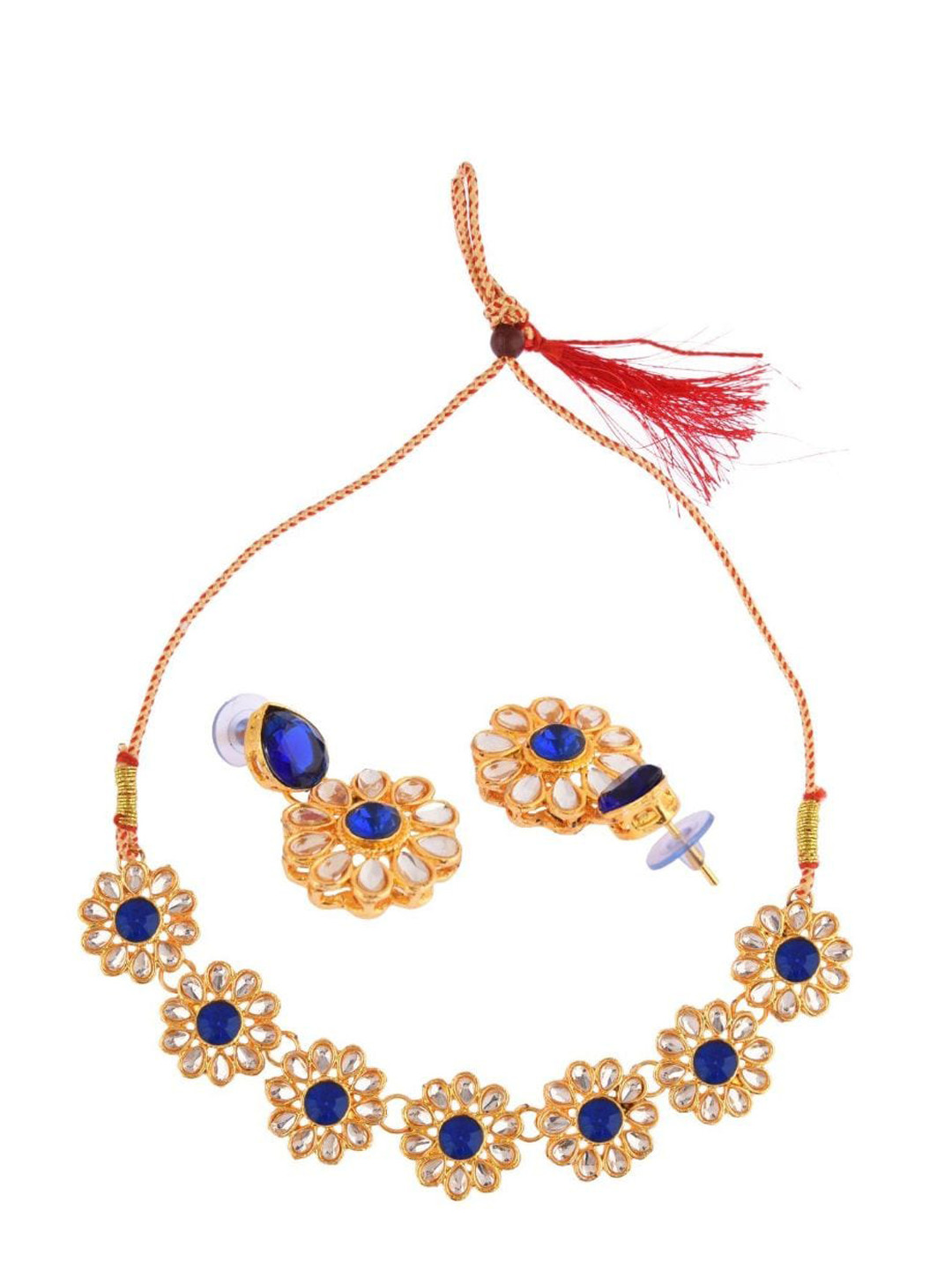 

Efulgenz Woman Gold-Plated Navy Blue Crystals-Studded Jewellery Set