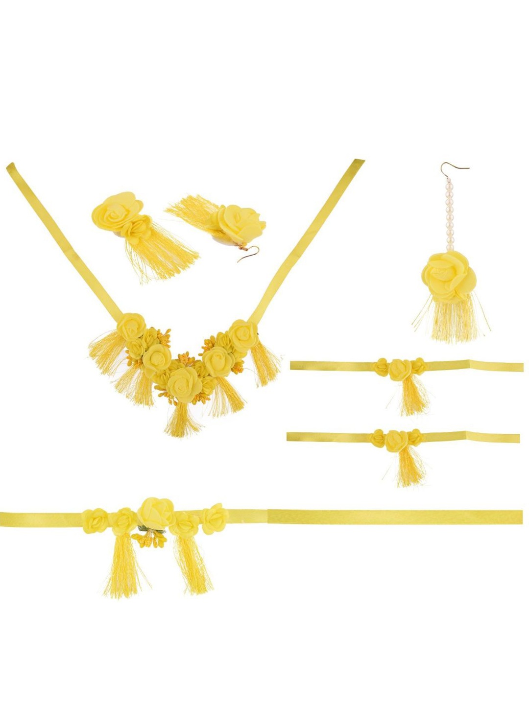 

Efulgenz Woman Yellow Haldi Floral Designer Strand Jewellery Set