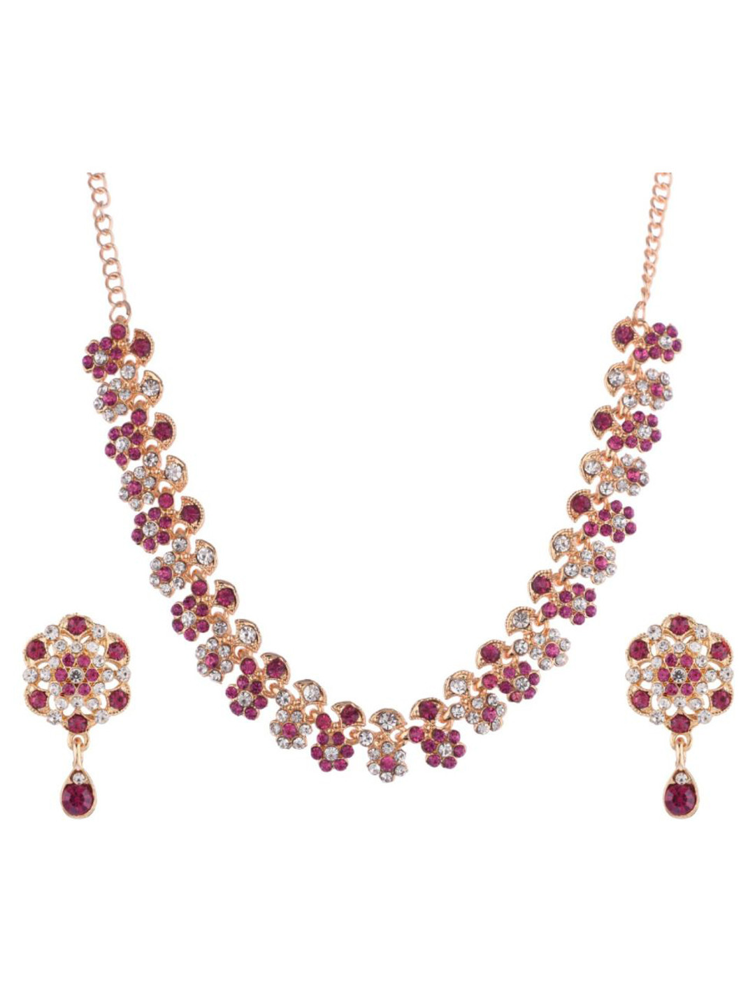 

Efulgenz Woman Gold-Toned Pink & White Crystal Studded Jewellery Set