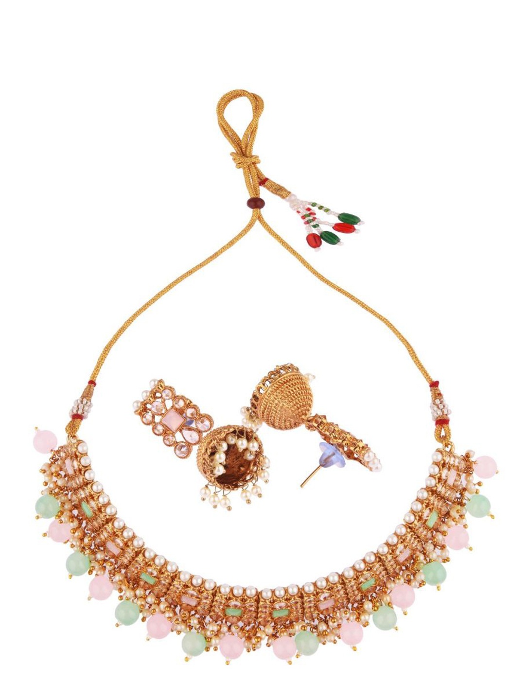 

Efulgenz Women Sea Green & Pink Gold-Plated Stones & Pearls Studded Jewellery Set