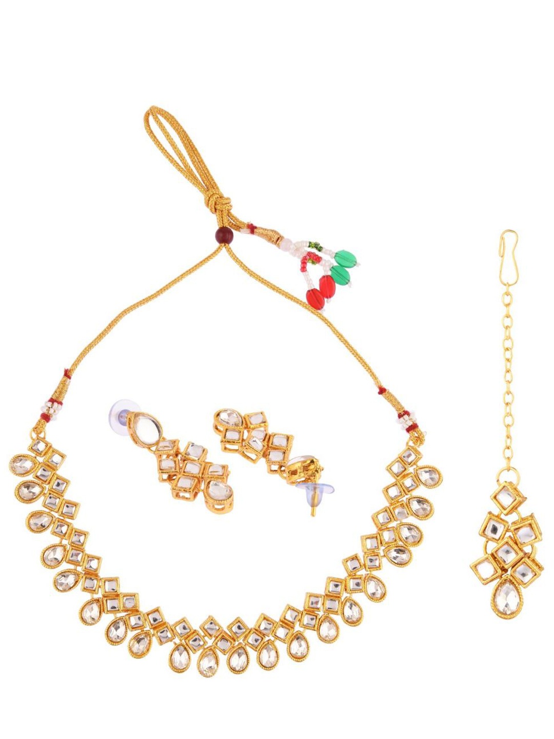 

Efulgenz Women White & Gold-Plated Crystal Studded Necklace and Earrings