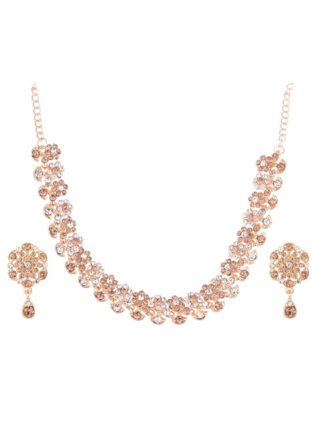 

Efulgenz Women White & Gold-Plated Crystal Studded Necklace and Earrings