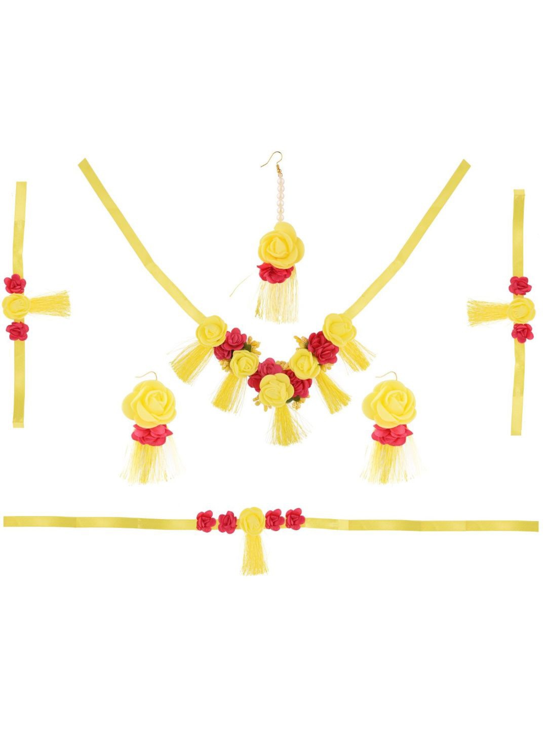 

Efulgenz Women Yellow & Pink Floral Haldi Jewellery Set