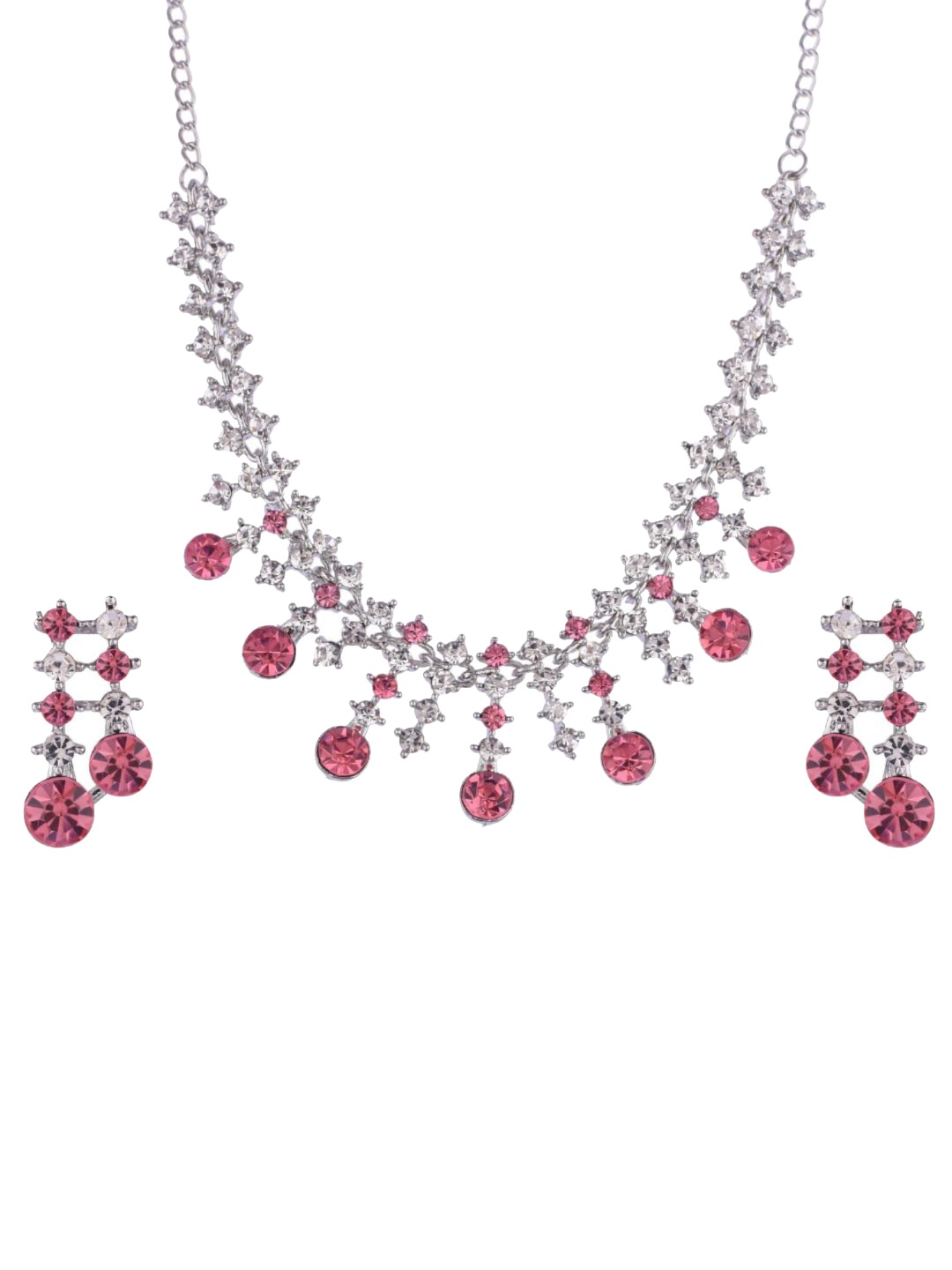 

Efulgenz Women Pink & White Rhodium-Plated Crystal-Studded Jewellery Set