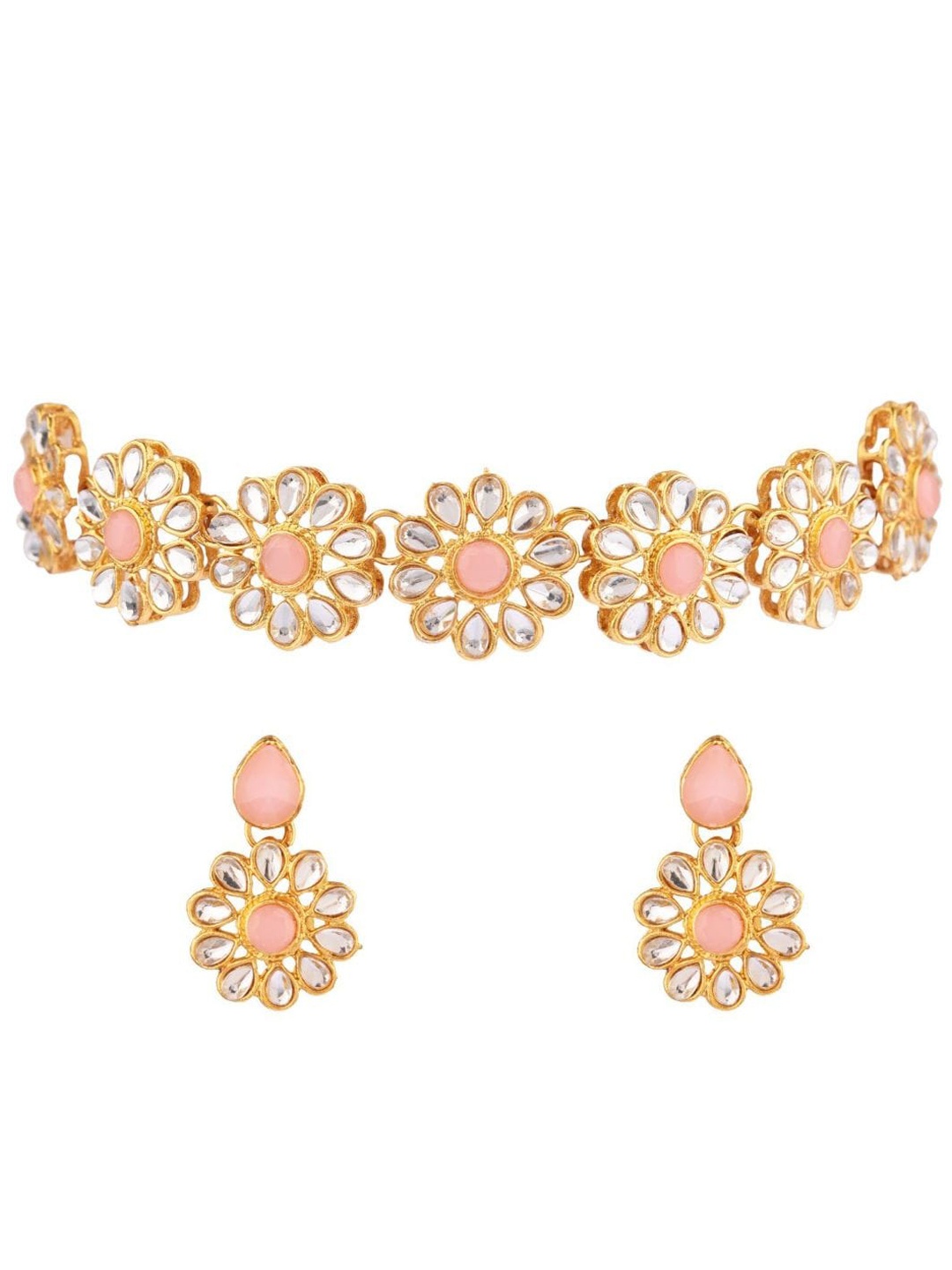 

Efulgenz Women Pink & White Gold-Plated Crystal Studded Jewellery Set