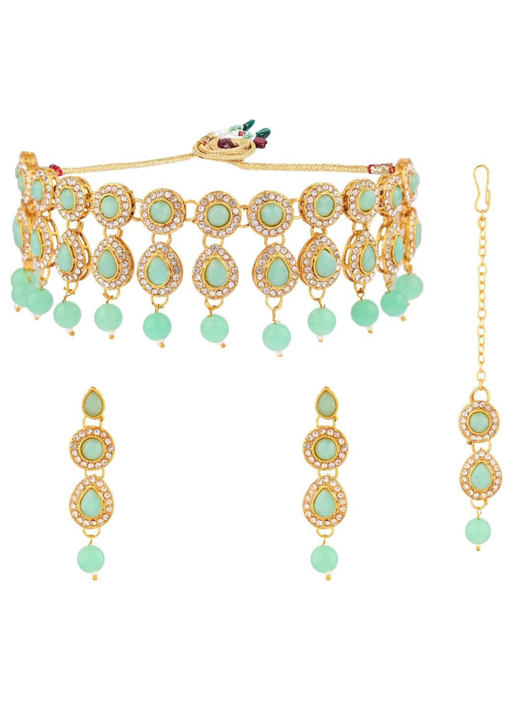 

Efulgenz Women Sea Green & White Gold-Plated Kundan-Studded Jewellery Set
