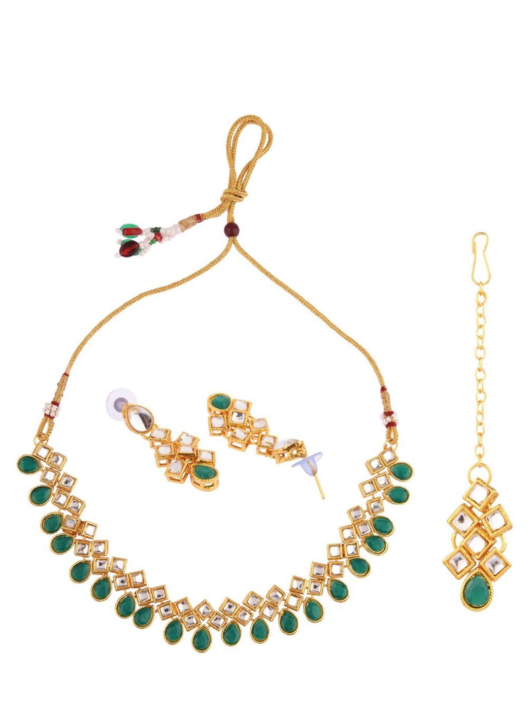

Efulgenz Women Green & White Gold-Plated Crystal Studded Jewellery Set