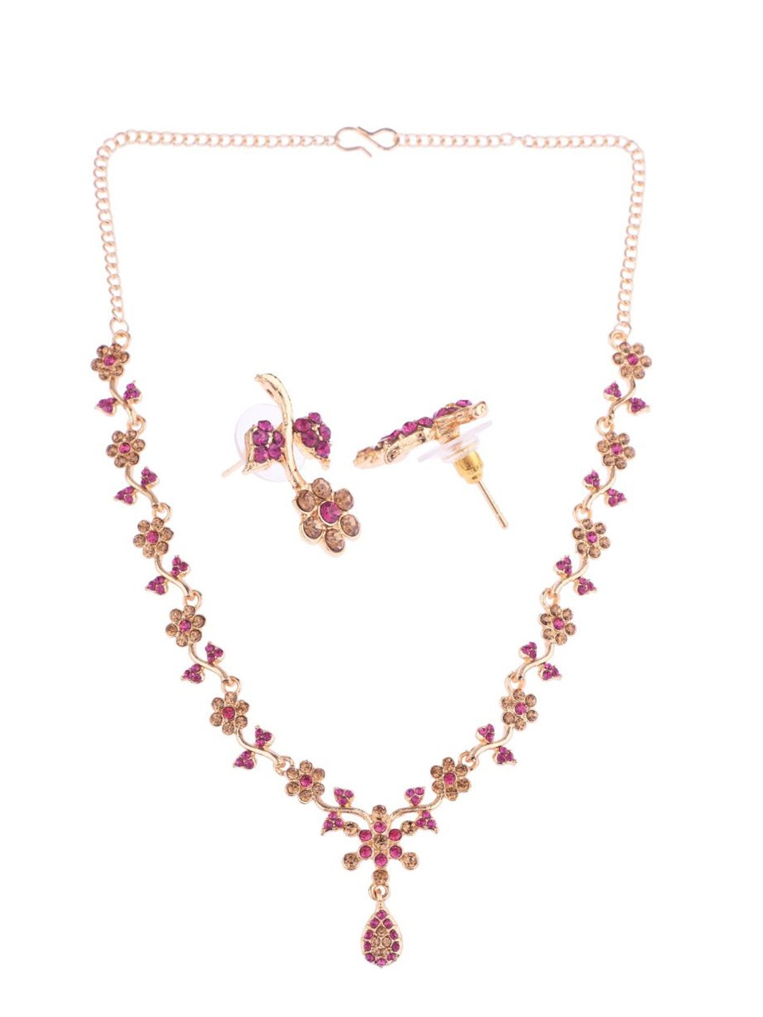 

Efulgenz Women Purple & Gold-Plated Crystal-Studded Necklace and Earrings