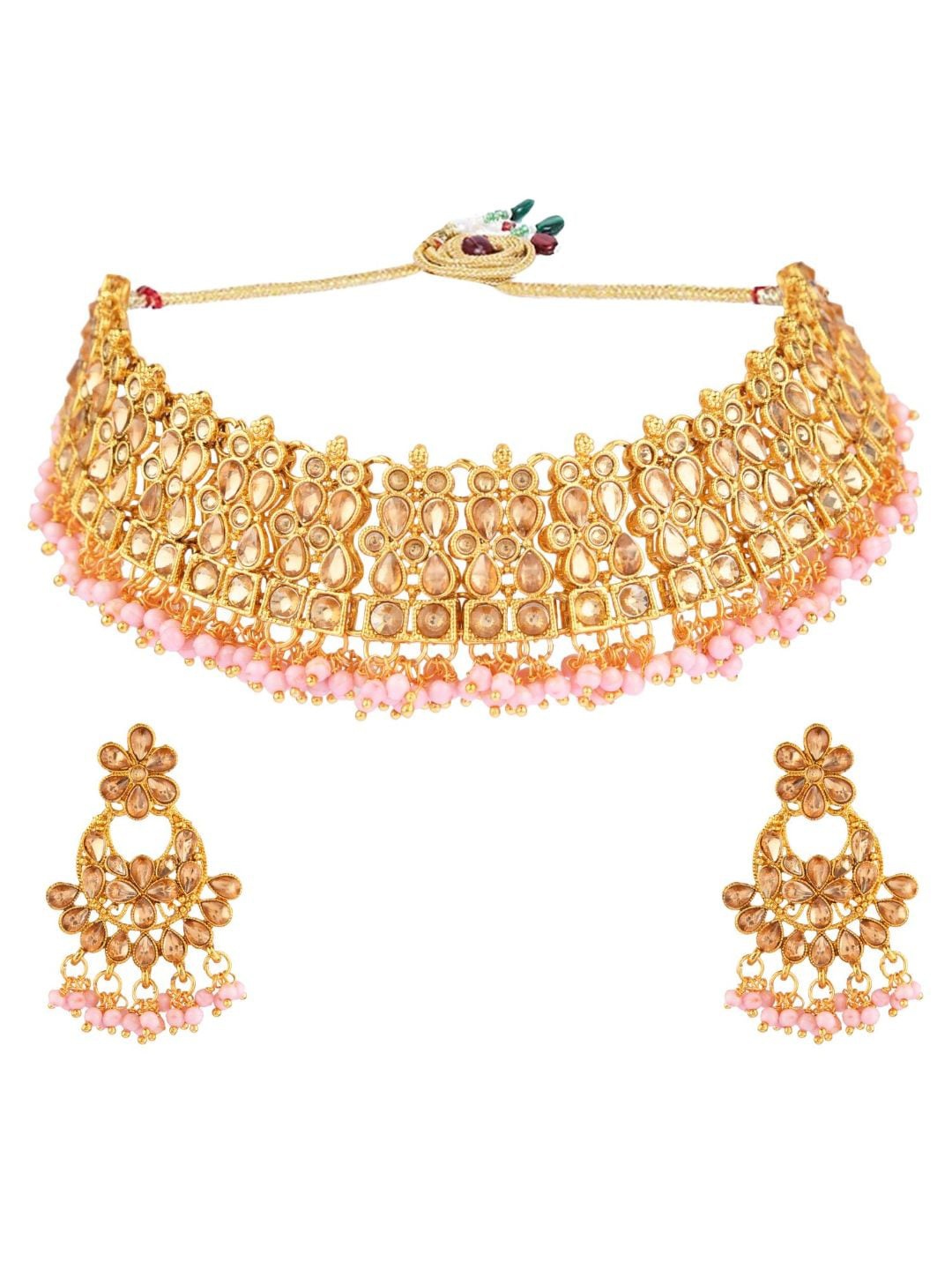 

Efulgenz Women Pink & Gold-Plated Crystal Studded & Beaded Jewellery Set