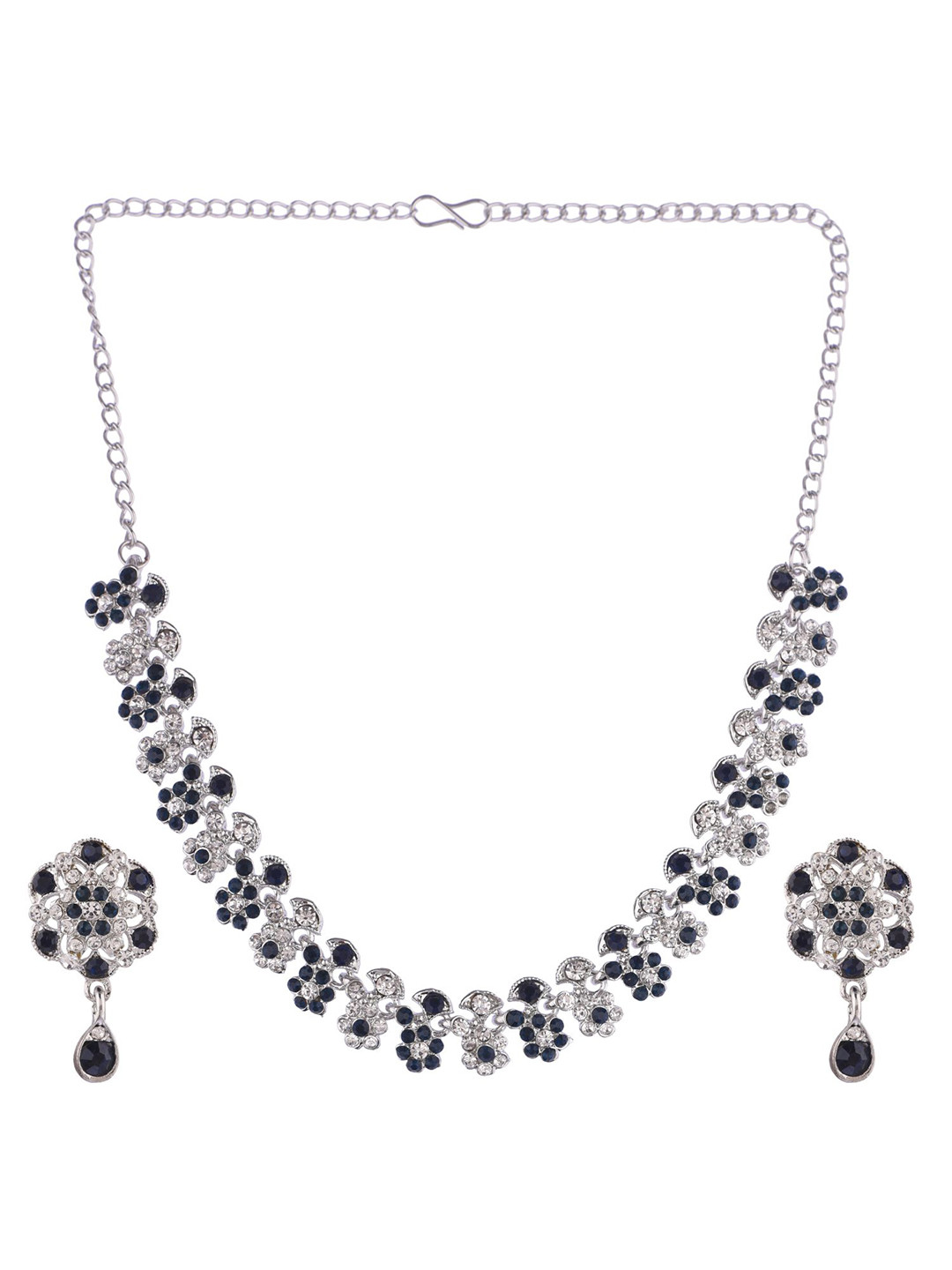 

Efulgenz Women Navy Blue & White Rhodium-Plated Crystal-Studded Jewellery Set
