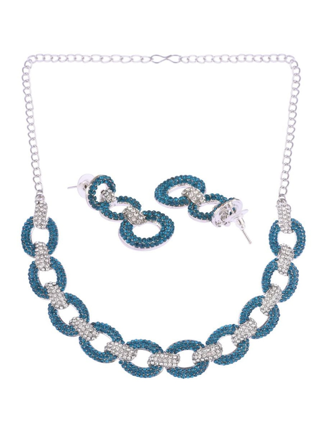 

Efulgenz Women Teal & White Rhodium-Plated Crystal-Studded & Beaded Jewellery Set
