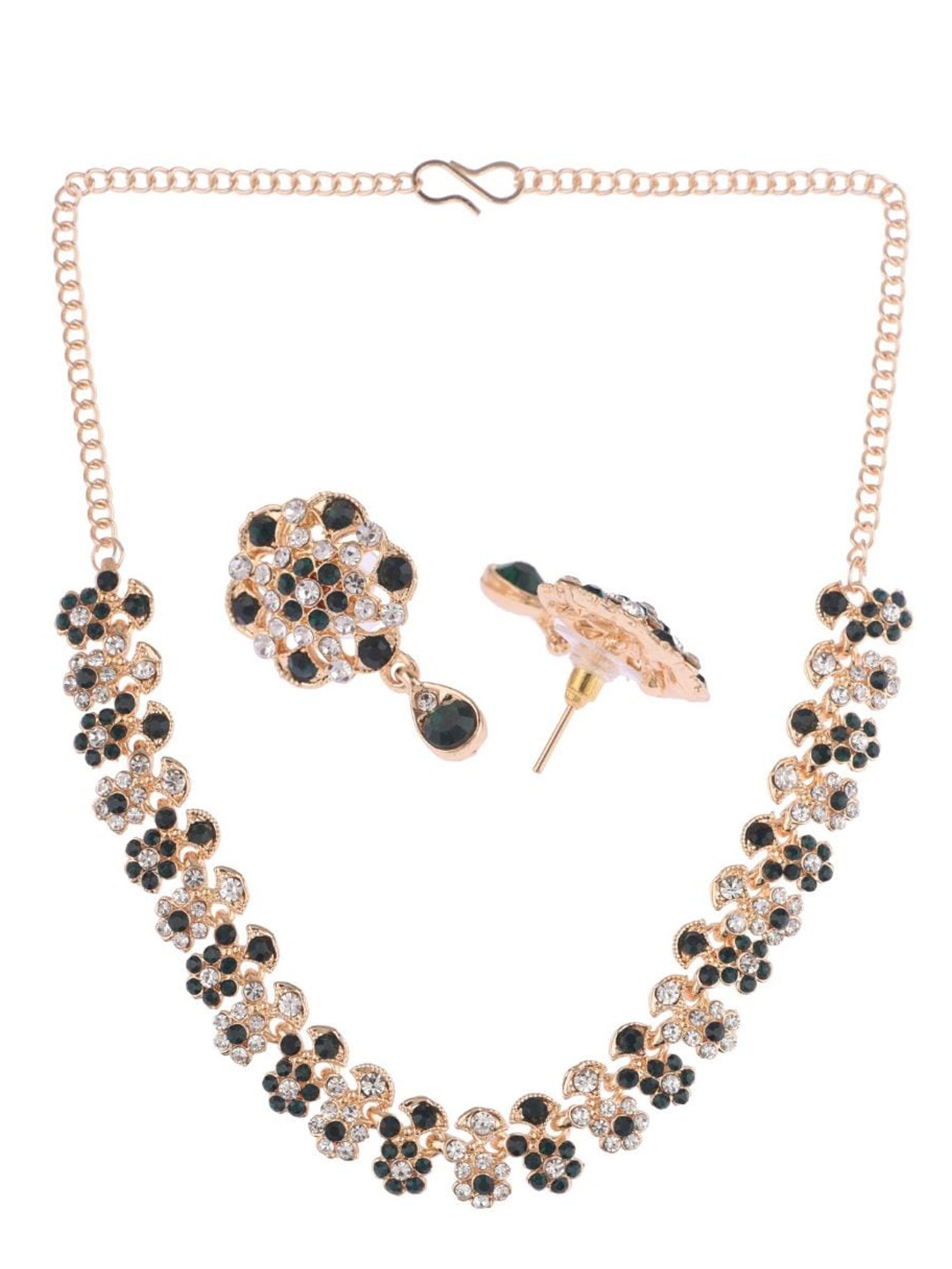 

Efulgenz Gold-Toned & Green Crystal Studded Jewellery Set