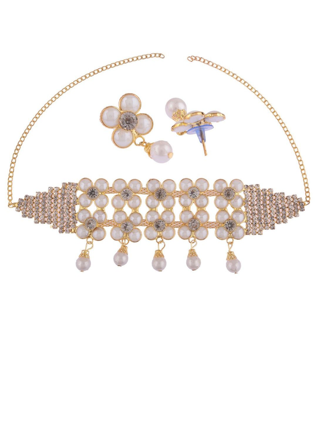 

Efulgenz Gold-Stoned & White Crystal-Studded Gold-Plated Jewellery Set