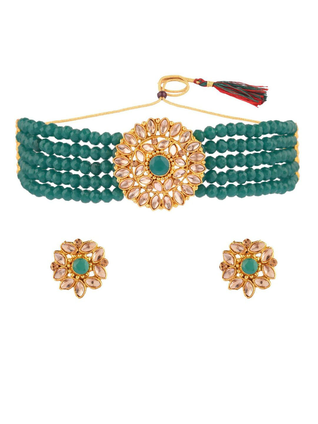 

Efulgenz Women Gold-Plated & Green Beaded Jewellery Set