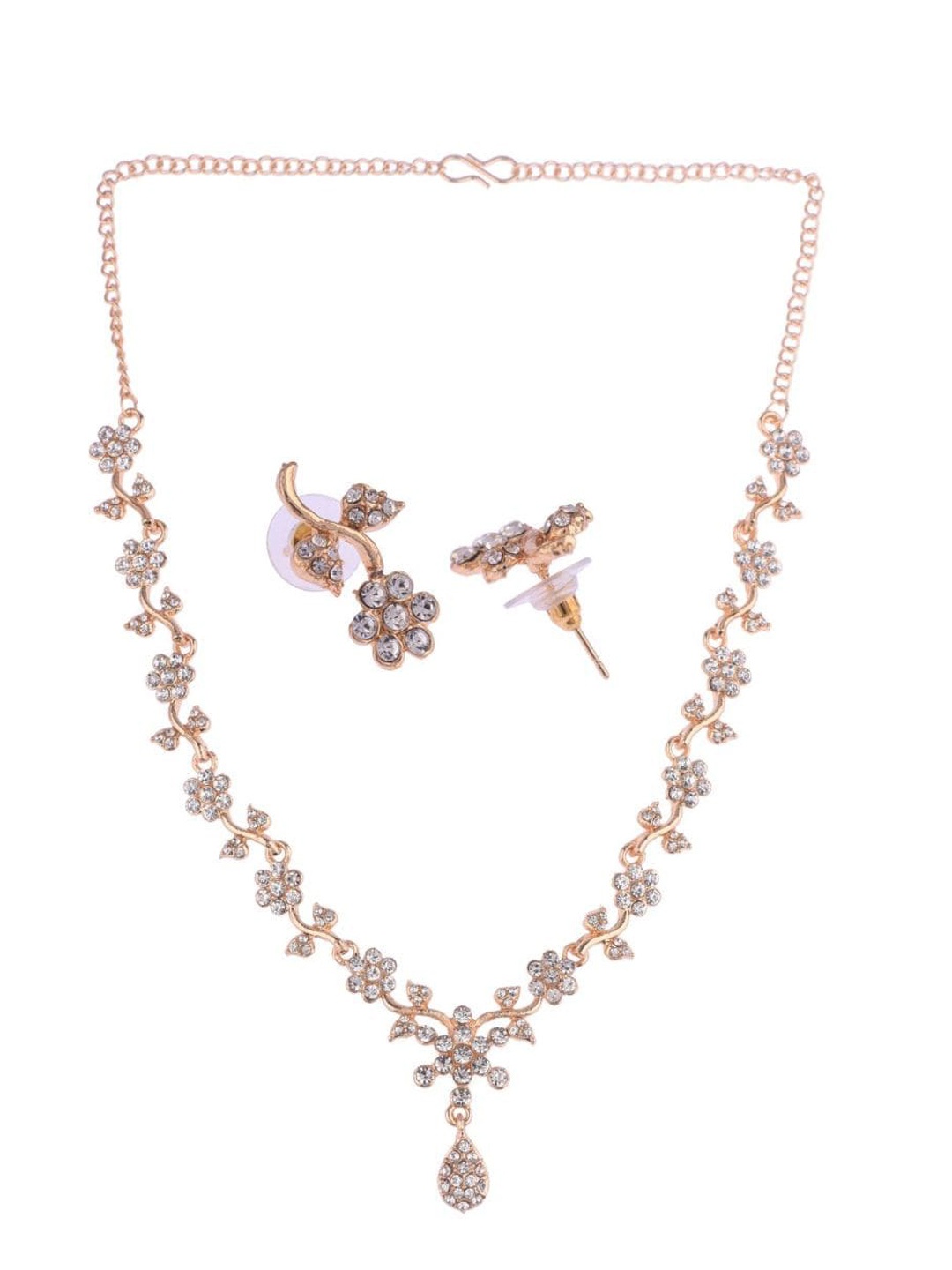 

Efulgenz Women Gold-Plated & White Crystal Studded Jewellery Set