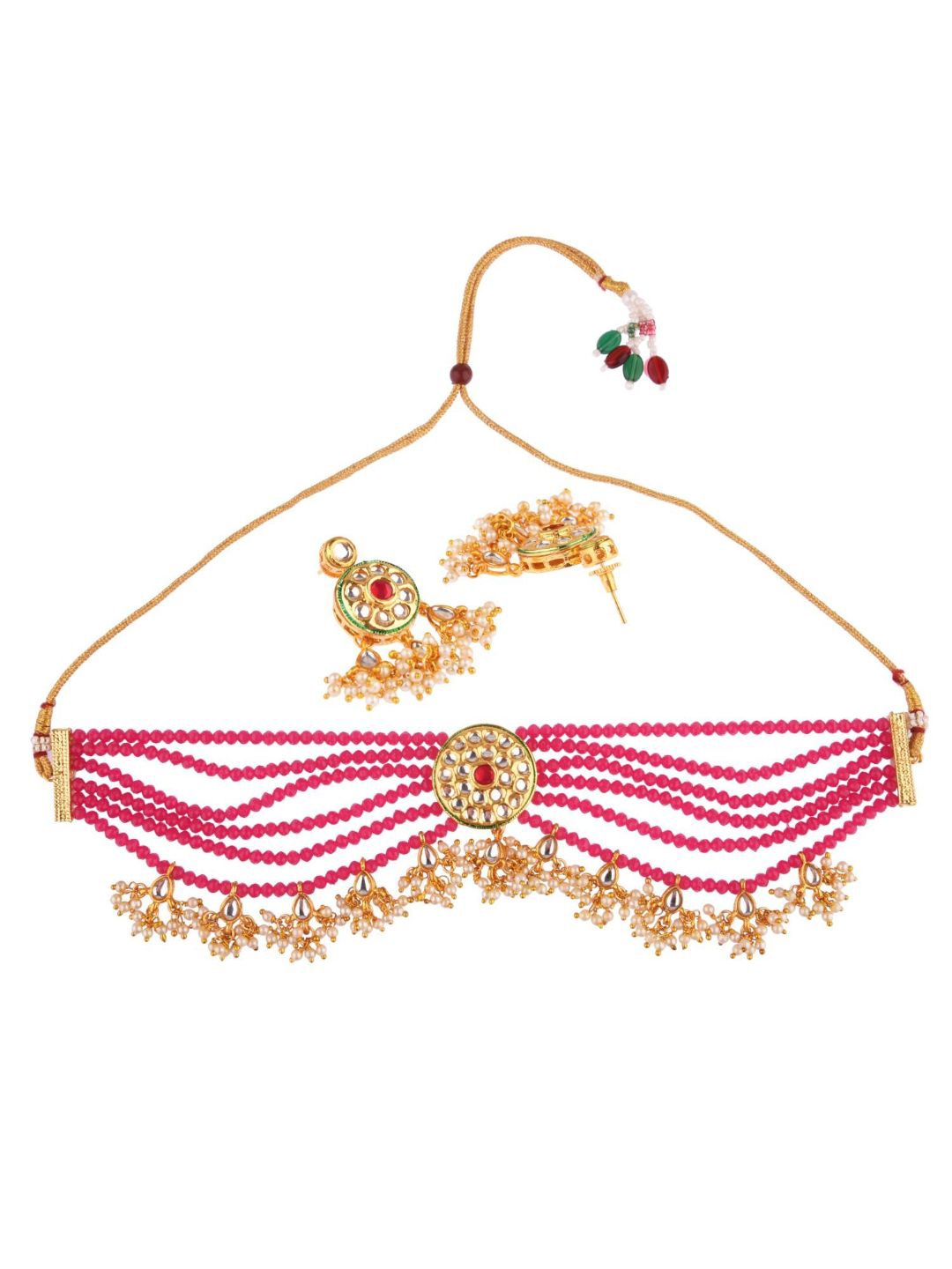 

Efulgenz Gold-Plated & Pink Crystal Studded & Beaded Jewellery Set