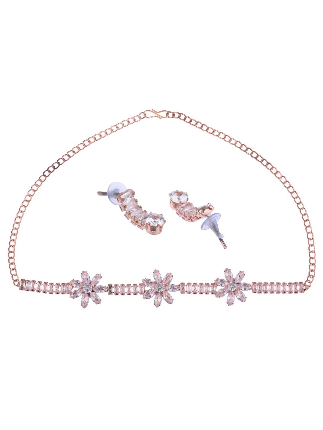 

Efulgenz Women Gold-Plated White & Rose Crystals-Studded Jewellery Set