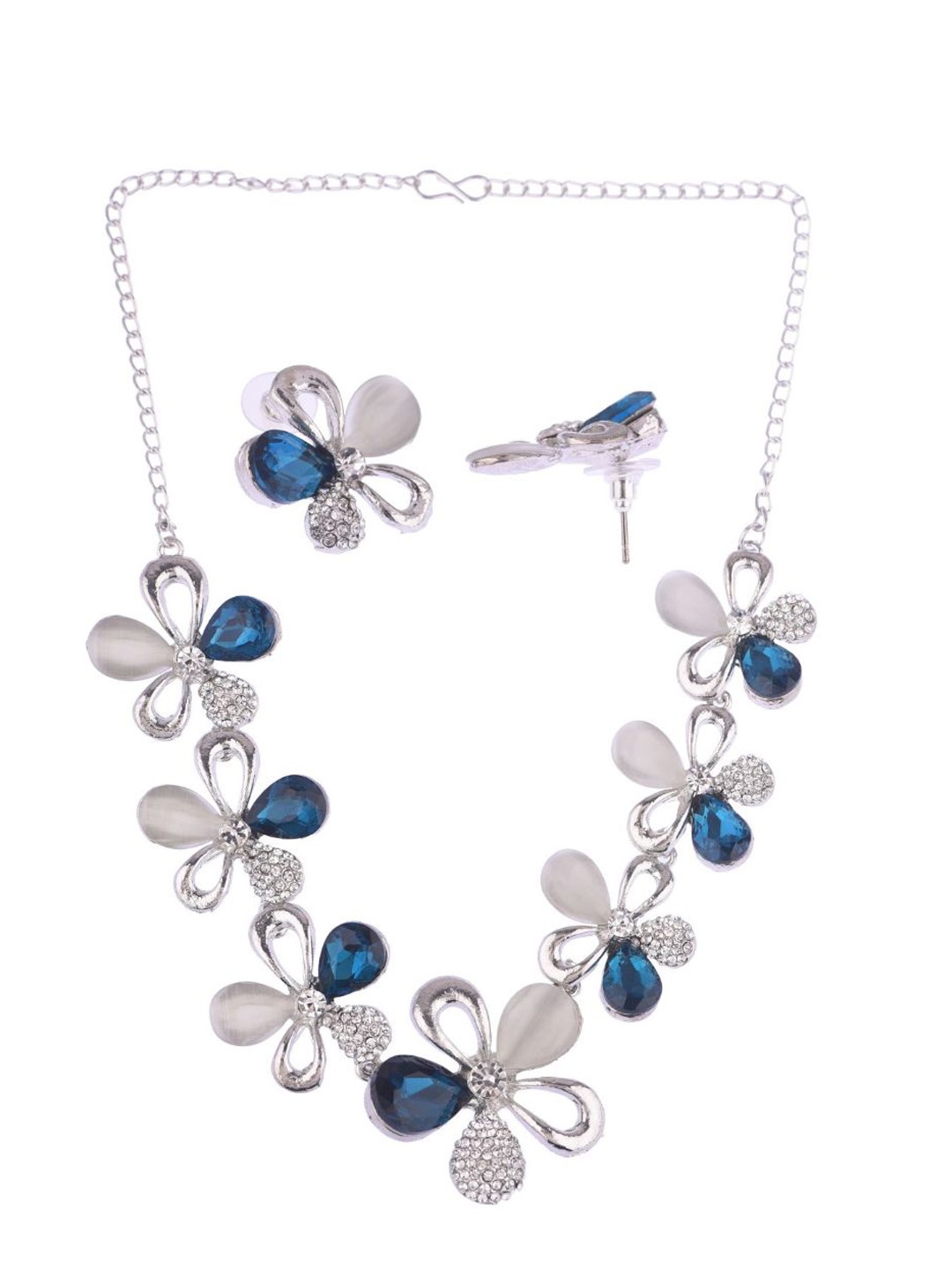 

Efulgenz Women Rhodium-Plated Blue Crystal Studded Jewellery Set