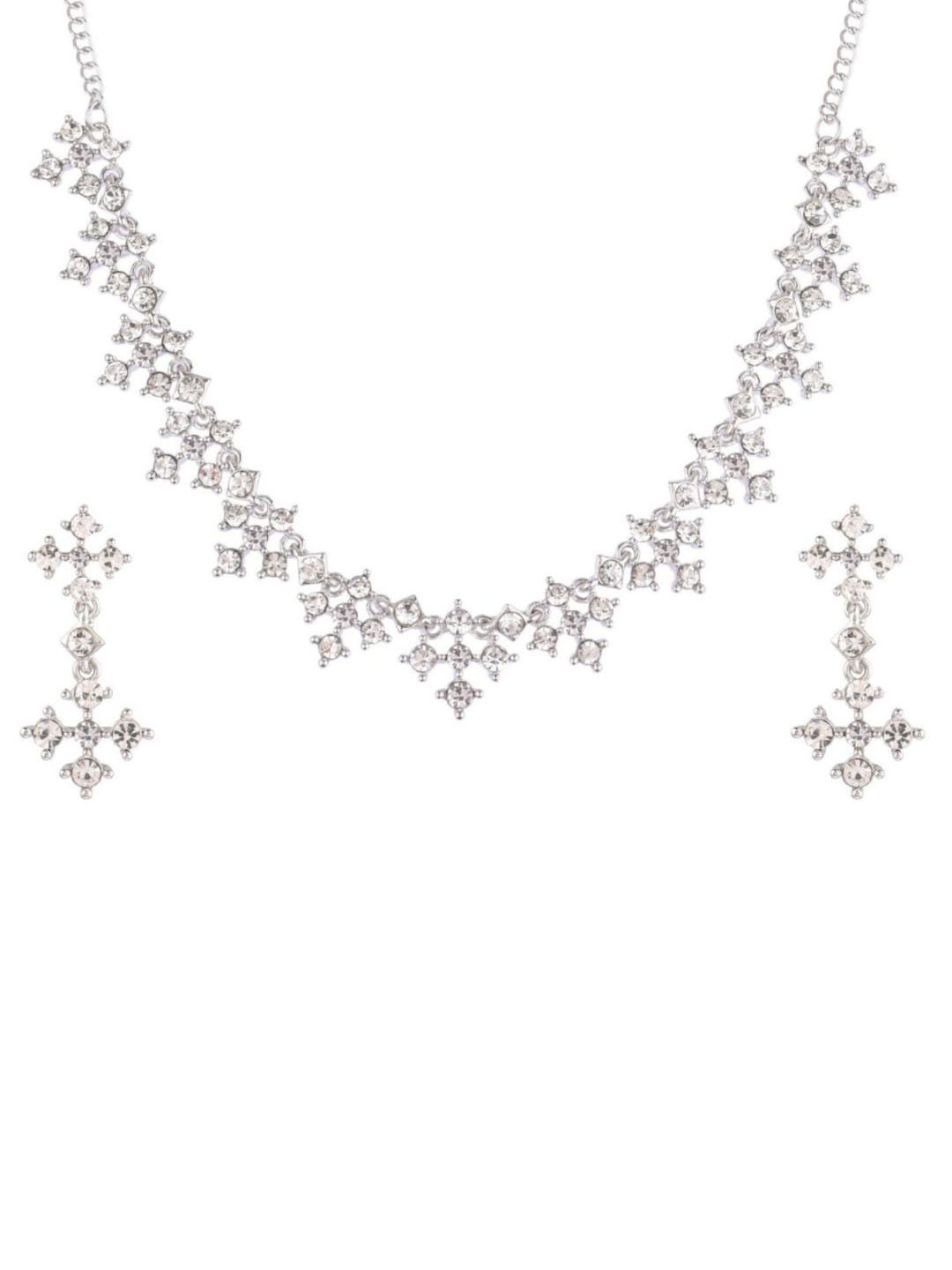 

Efulgenz Women Rhodium-Plated Silver-Toned & Crystal Beaded Jewellery Set, White