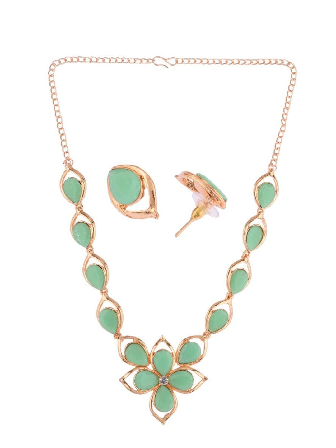 

Efulgenz Women Classic Delicate Gold-Plated Gold-Toned Green Crystal Studded Jewellery Set