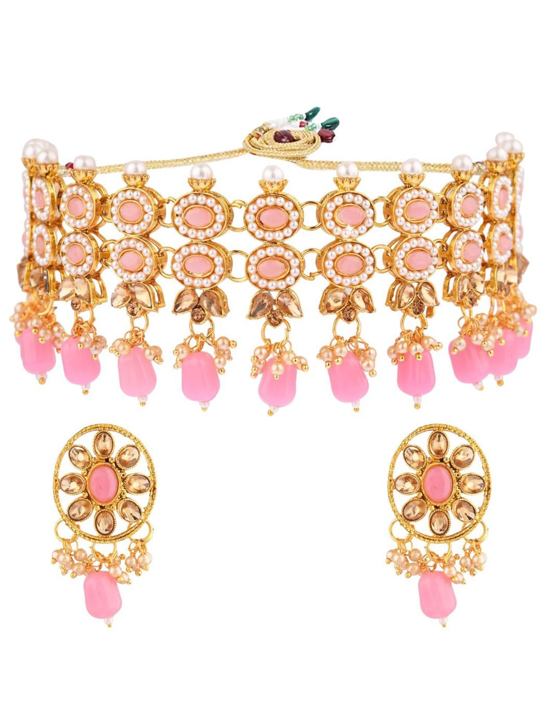 

Efulgenz Women Gold-Plated Pink Crystals-Studded Jewellery Set