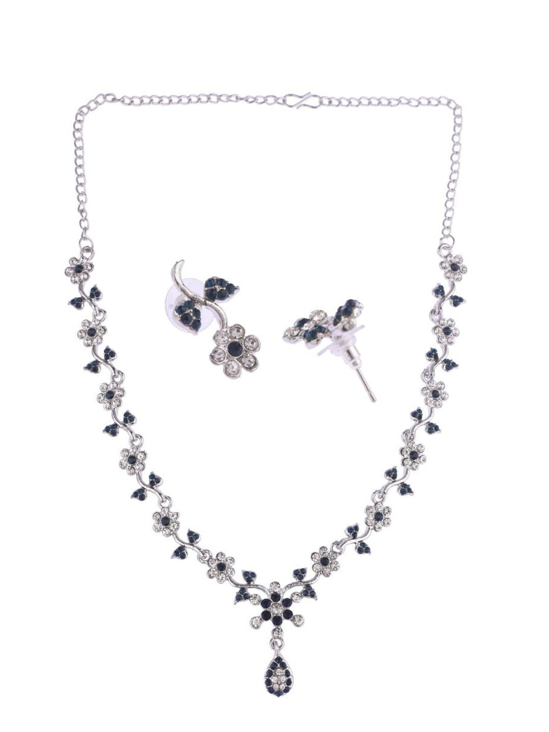 

Efulgenz Women Rhodium Plated Navy Blue & White Crystal Stone Studded Alloy Jewellery Set