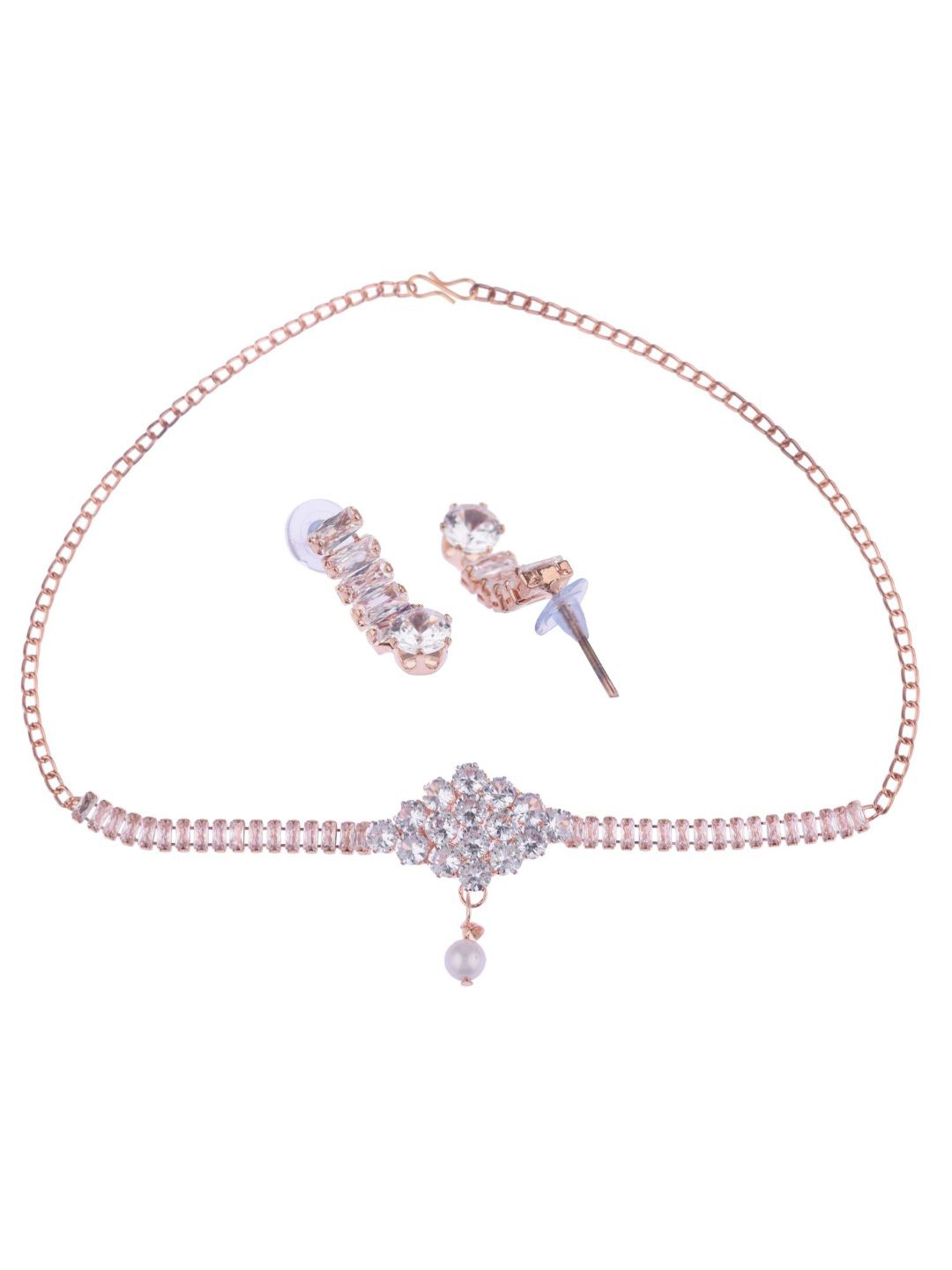 

Efulgenz Women Elegant Delicate Rose Gold-Plated & White CZ Stone-Studded Jewellery Set