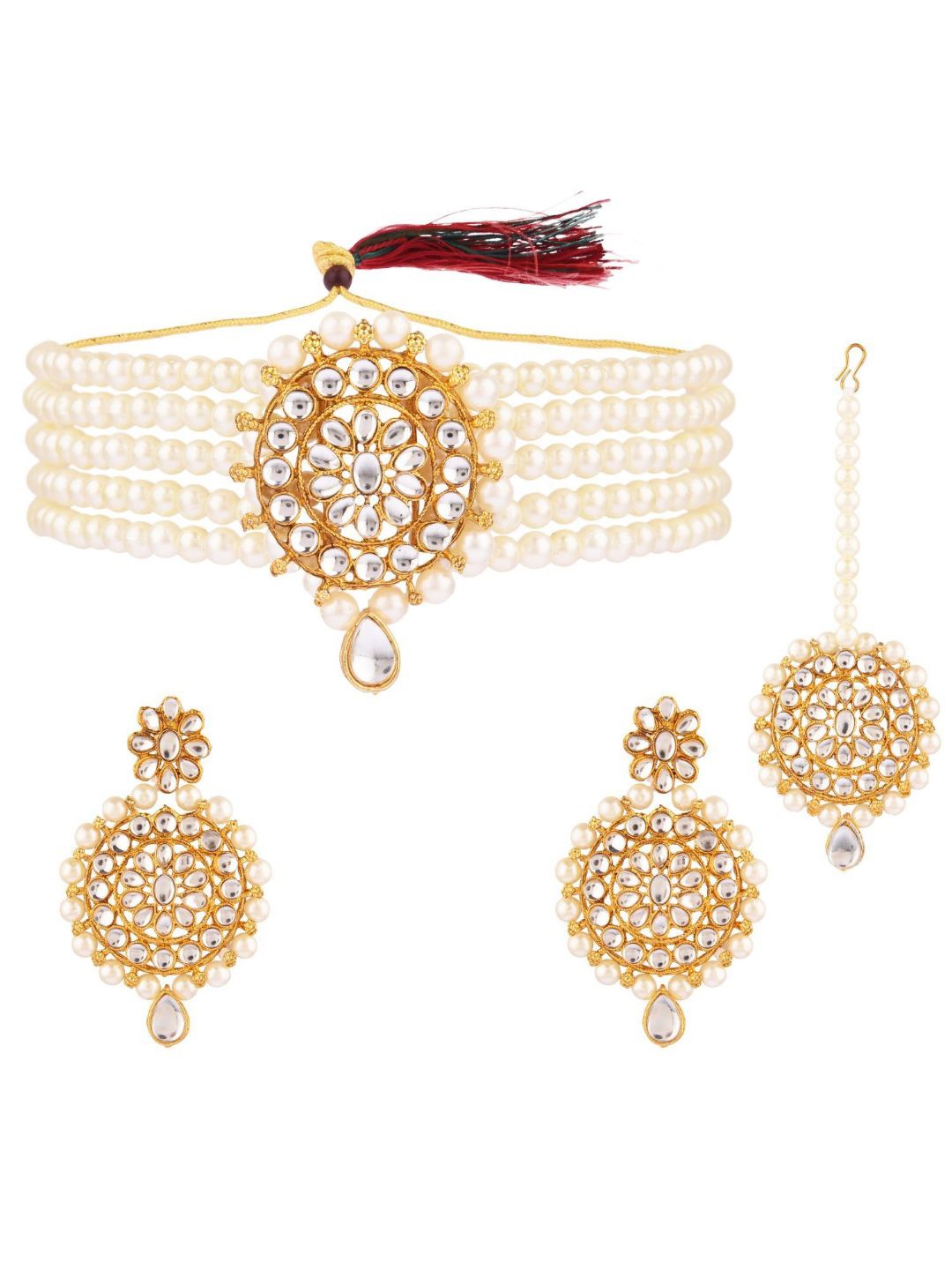 

Efulgenz Women Gold-Plated White Crystal Stone-Studded Choker Necklace Set