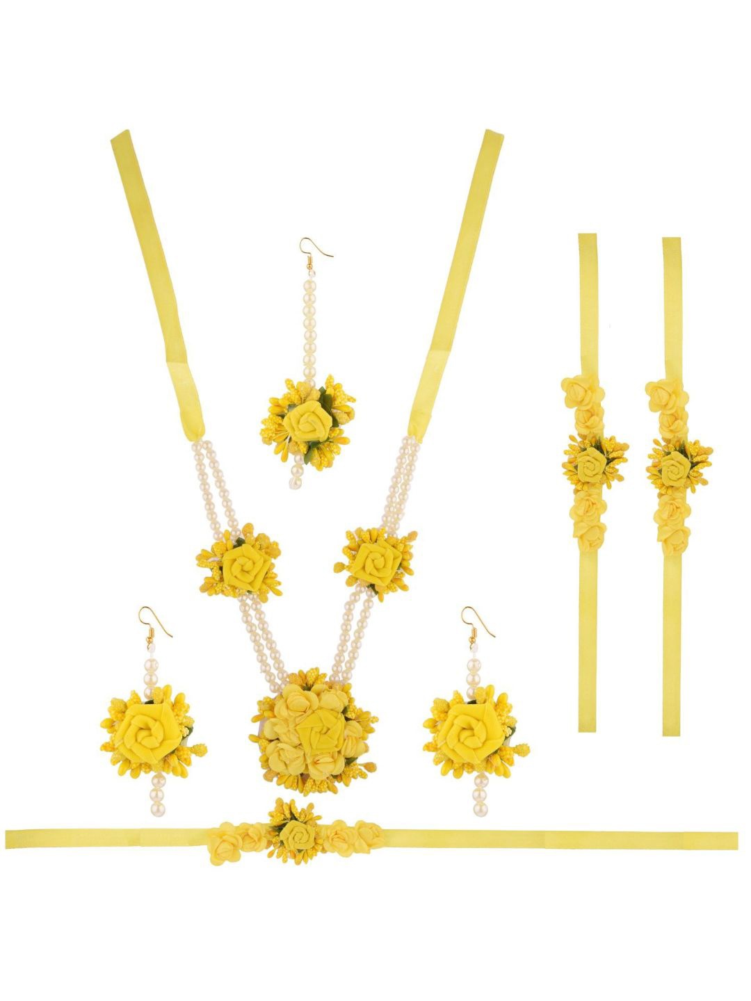 

Efulgenz Women Yellow Beaded Bridal Floral Haldi Jewellery Set