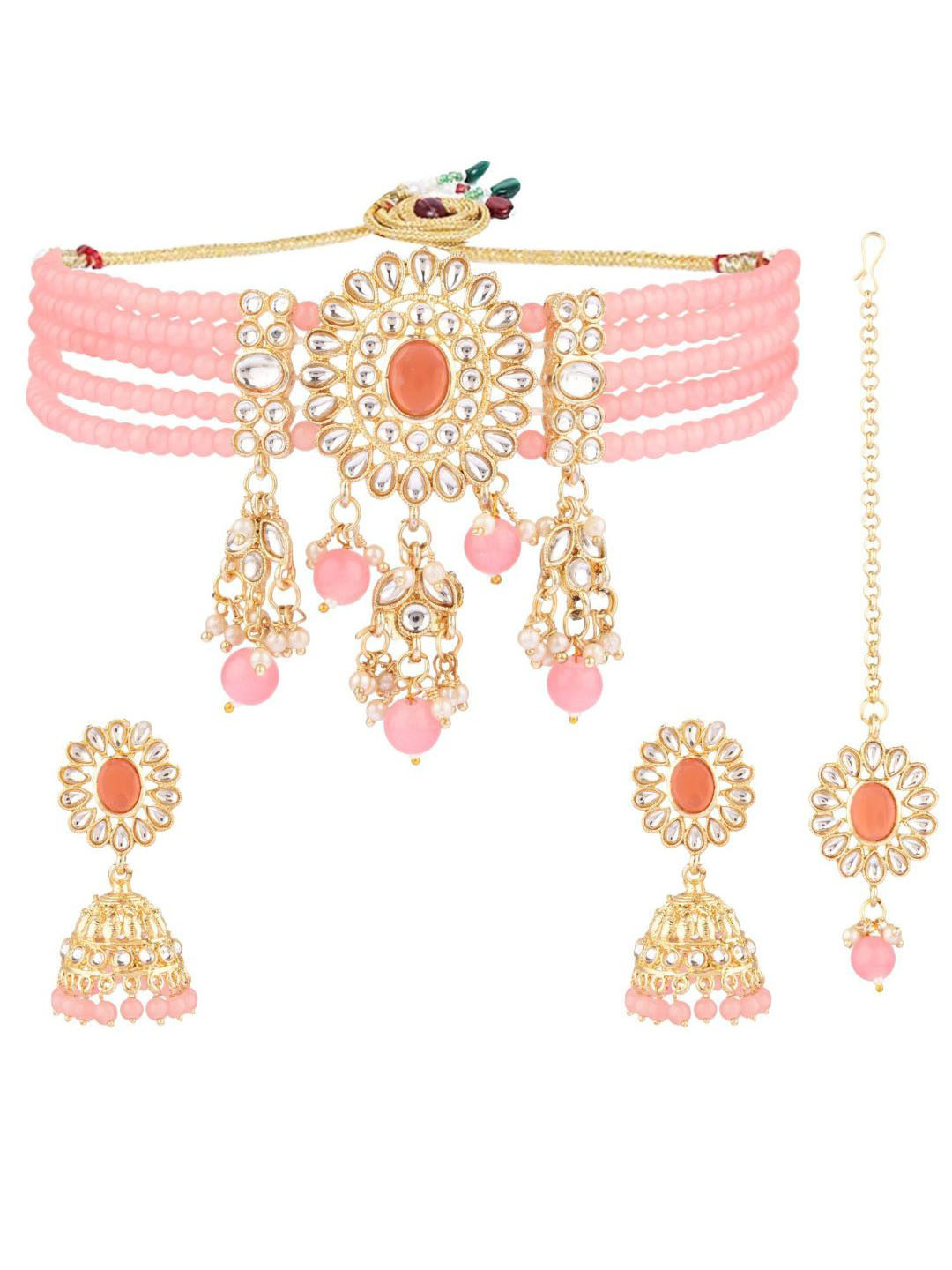 

Efulgenz Gold-Plated Pink Beaded Jewellery Set