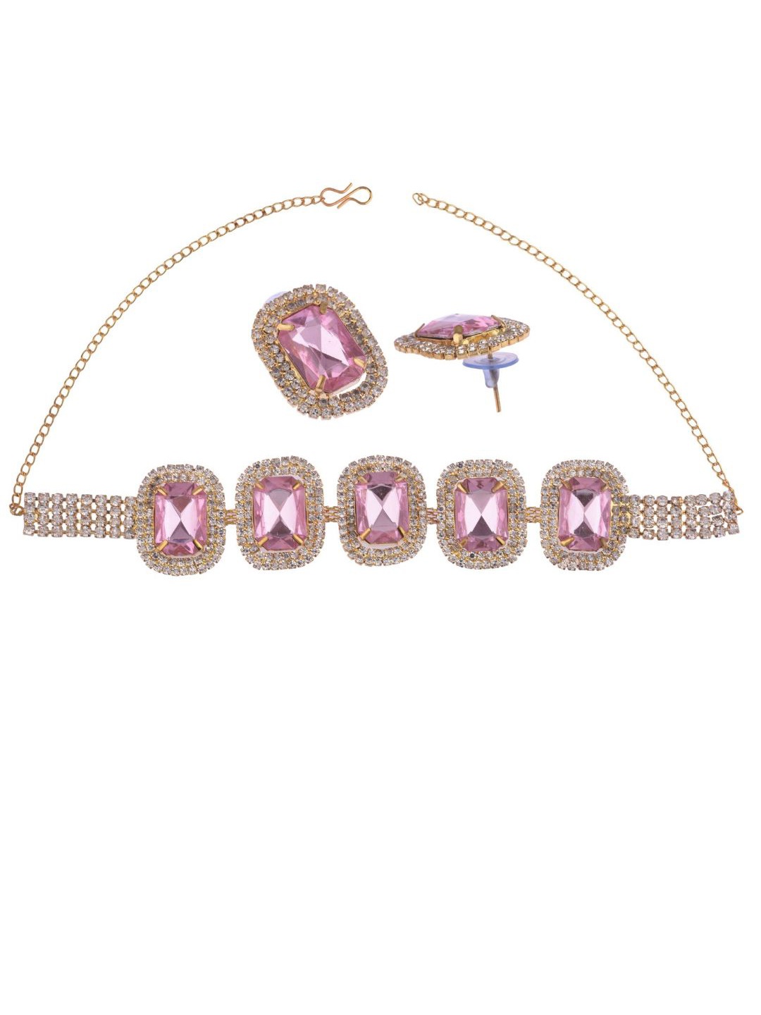 

Efulgenz Classic Gold-Plated White & Pink CZ Stone-Studded Jewellery Set