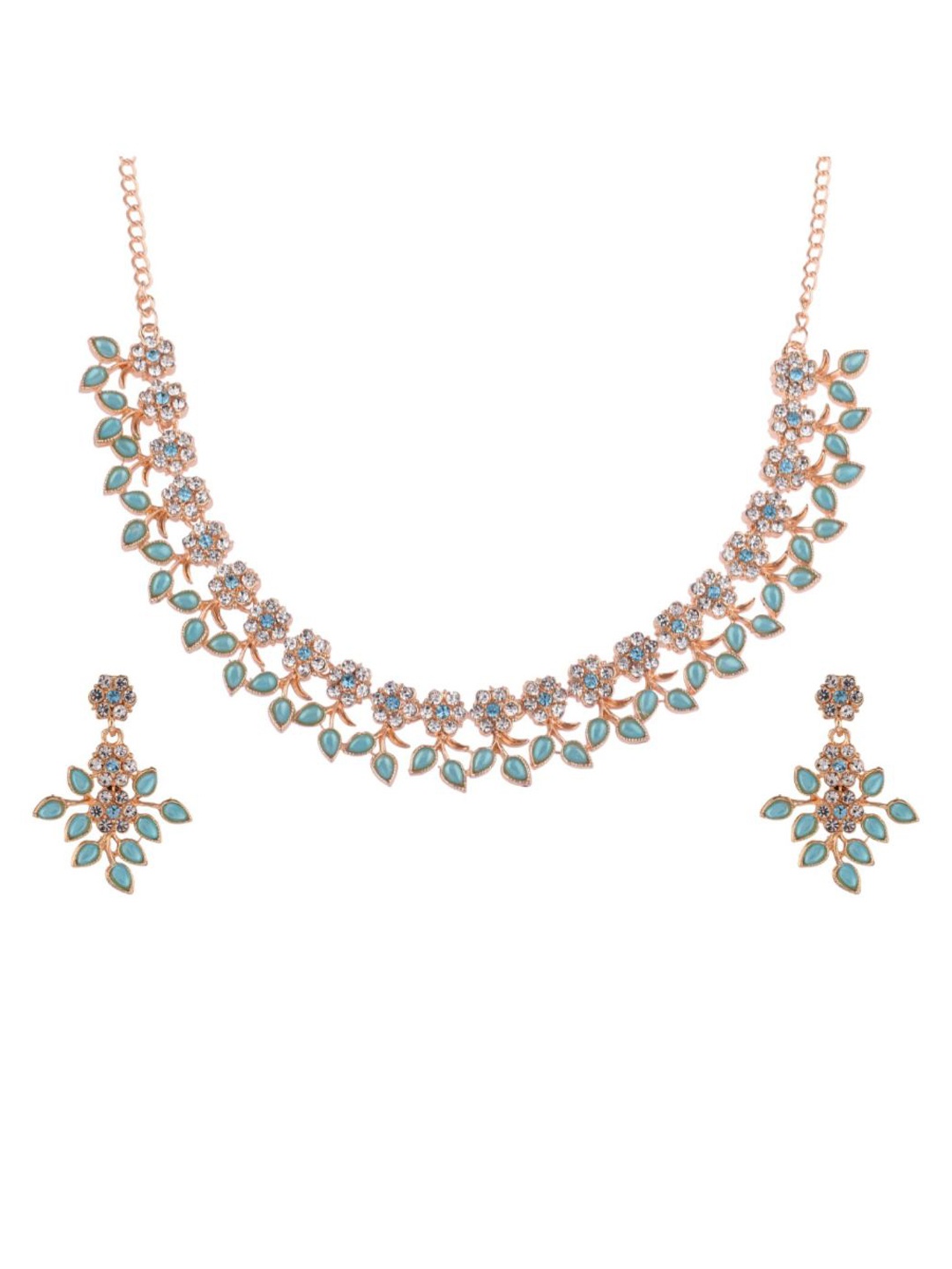 

Efulgenz Gold-Plated & Blue Crystal Stone-Studded Choker Necklace Set