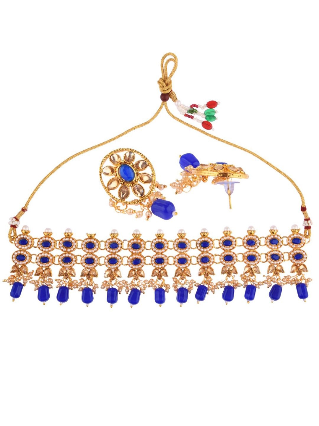 

Efulgenz Gold-Plated Blue Crystal Kundan-Studded Jewellery Set