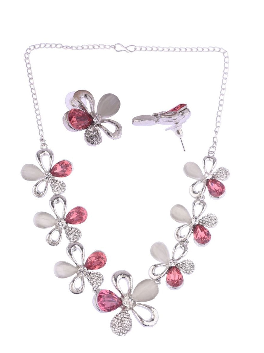 

Efulgenz Rhodium-Plated Silver-Toned & Pink Crystal Beaded Jewellery Set