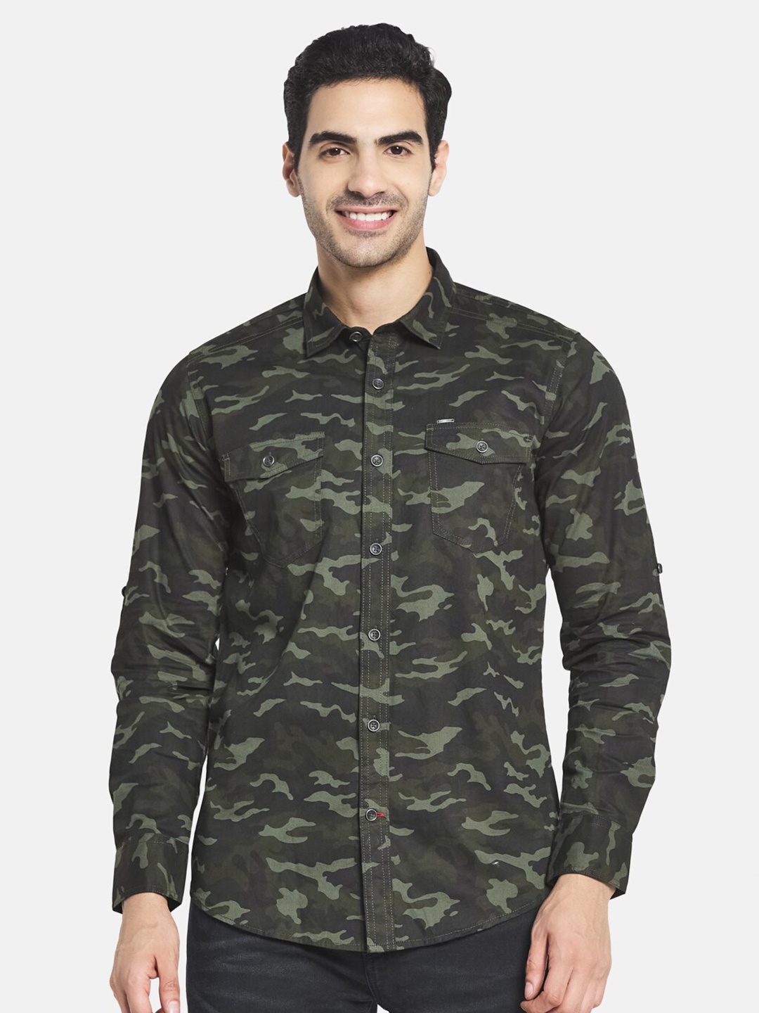 

Monte Carlo Men Camouflage Printed Casual Shirt, Olive